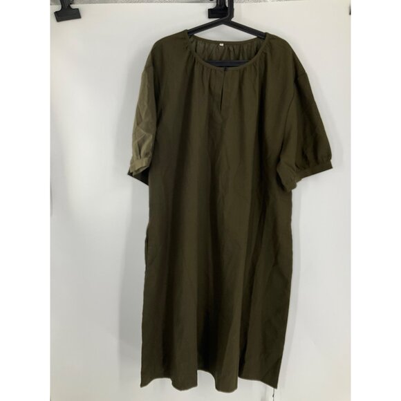 Mini bee Womens Olive Green Linen Blend Short Sleeve Tunic Top XXL Lagenlook - Picture 2 of 11